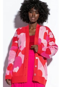Fobya F1808 kolorowy kardigan w serca czerwony ze sklepu intimiti.pl w kategorii Swetry damskie - zdjęcie 187892257