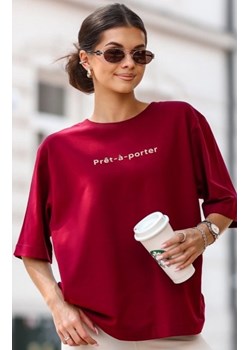 Oversizowy t-shirt Prêt-à-porter damski bordowa ze sklepu intimiti.pl w kategorii Bluzki damskie - zdjęcie 187892327