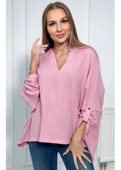 Bluzka muślinowa z podwijanym rękawem jasna różowa ze sklepu intimiti.pl w kategorii Bluzki damskie - zdjęcie 187892468