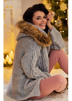 Awama A478 ciepły sweter z futerkiem szary ze sklepu intimiti.pl w kategorii Swetry damskie - zdjęcie 187893038