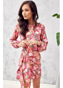 Kwiatowa sukienka z wiązaniem i bufkami 357/F69 ze sklepu intimiti.pl w kategorii Sukienki - zdjęcie 187893118