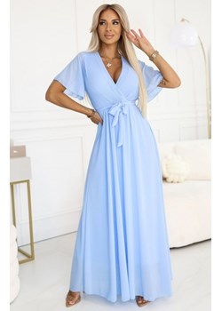 Numoco 545-2 długa sukienka z plisowanym dekoltem i wiązaniem ze sklepu intimiti.pl w kategorii Sukienki - zdjęcie 187893138