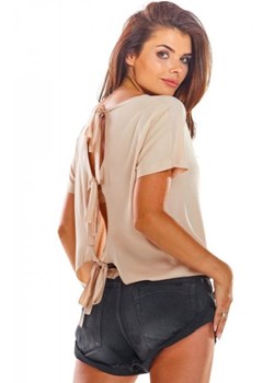 Bluzka z wiązaniami na plecach beżowa A292 ze sklepu intimiti.pl w kategorii Bluzki damskie - zdjęcie 187893695