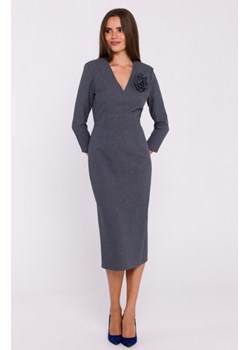 Stylove S372 sukienka midi z kwiatkiem szara ze sklepu intimiti.pl w kategorii Sukienki - zdjęcie 187894248