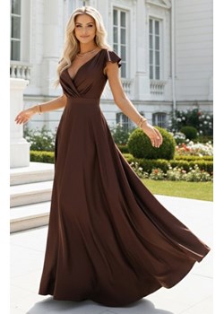 Numoco 411-15 CRYSTAL satynowa długa suknia z dekoltem ze sklepu intimiti.pl w kategorii Sukienki - zdjęcie 187894278