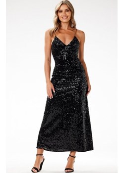 Awama A697 welurowa sukienka maxi z cekinami czarna ze sklepu intimiti.pl w kategorii Sukienki - zdjęcie 187894626