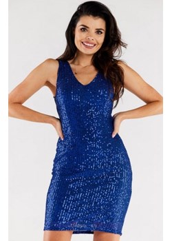 Awama ołówkowa cekinowa sukienka niebieska A484 ze sklepu intimiti.pl w kategorii Sukienki - zdjęcie 187894639