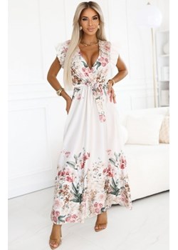 Numoco 609-1 satynowa sukienka maxi z dekoltem i kwiatowym ombre ze sklepu intimiti.pl w kategorii Sukienki - zdjęcie 187894675