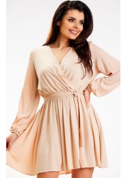 Awama A577 oversizowa mini sukienka beżowa ze sklepu intimiti.pl w kategorii Sukienki - zdjęcie 187894758