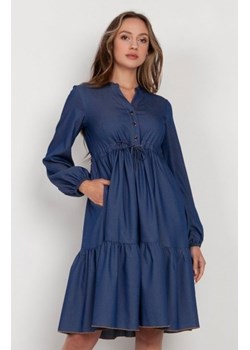 Rozkloszowana sukienka z troczkami w pasie jeans SUK203 ze sklepu intimiti.pl w kategorii Sukienki - zdjęcie 187894988