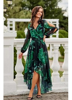 Asymetryczna maxi sukienka szyfonowa w ciemne kwiaty ze sklepu intimiti.pl w kategorii Sukienki - zdjęcie 187895328