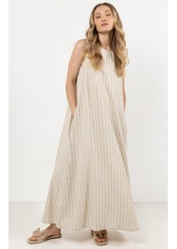 Awama A729 lniana sukienka maxi w prążki mocca ze sklepu intimiti.pl w kategorii Sukienki - zdjęcie 187895458