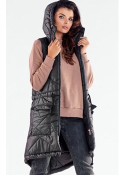 Ciepła czarna kamizelka z kapturem A543 ze sklepu intimiti.pl w kategorii Kamizelki damskie - zdjęcie 187895469