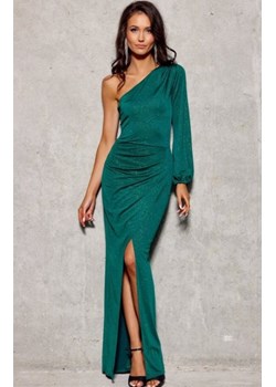 Brokatowa sukienka maxi na jedno ramię zielone 353 ze sklepu intimiti.pl w kategorii Sukienki - zdjęcie 187895578