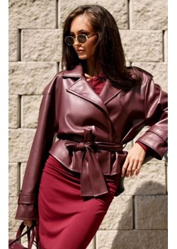 Lorina bordowa kurtka z eko skóry z paskiem ze sklepu intimiti.pl w kategorii Kurtki damskie - zdjęcie 187896019