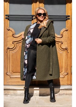 Awama A680 płaszcz z ozdobną podszewką khaki ze sklepu intimiti.pl w kategorii Płaszcze damskie - zdjęcie 187896355