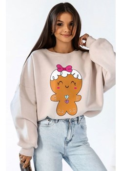 Świąteczna bluza damska ciasteczko beżowa ze sklepu intimiti.pl w kategorii Bluzy damskie - zdjęcie 187896528