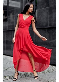 Szyfonowa sukienka z asymetrycznym przodem 0294 koralowa ze sklepu intimiti.pl w kategorii Sukienki - zdjęcie 187896759