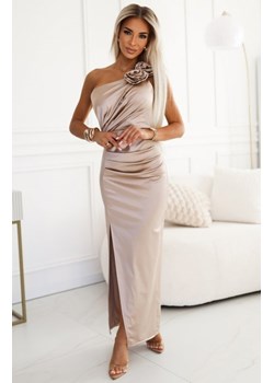 Numoco 580-1 AURORA długa satynowa suknia na jedno ramię z różami ze sklepu intimiti.pl w kategorii Sukienki - zdjęcie 187896827