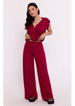 Bewear B289 spodnie wiskozowe z zakładką bordowe ze sklepu intimiti.pl w kategorii Spodnie damskie - zdjęcie 187896977