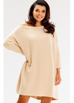 Awama A618 oversizowa sukienka sweterkowa beżowa ze sklepu intimiti.pl w kategorii Sukienki - zdjęcie 187897008