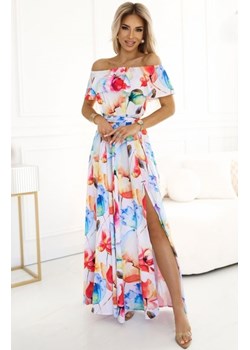Numoco 194-5 długa letnia sukienka hiszpanka z paskiem w kwiatowy wzór ze sklepu intimiti.pl w kategorii Sukienki - zdjęcie 187897109