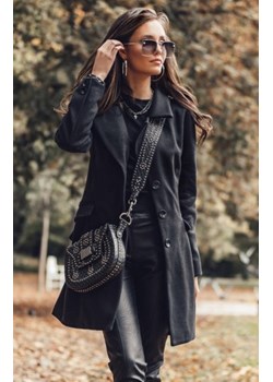 Elegancki płaszcz z wełną czarny Roco P018 ze sklepu intimiti.pl w kategorii Płaszcze damskie - zdjęcie 187897137