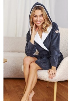 Szary szlafrok damski z kapturem SWW.7181 ze sklepu intimiti.pl w kategorii Szlafroki damskie - zdjęcie 187897635