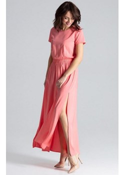 Długa koralowa sukienka na co dzień L042 ze sklepu intimiti.pl w kategorii Sukienki - zdjęcie 187897788