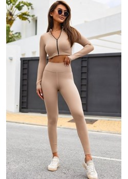 Elastyczne legginsy prążek damskie cappucino ze sklepu intimiti.pl w kategorii Spodnie damskie - zdjęcie 187898007