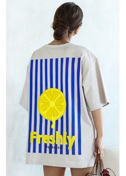 Oversizowy t-shirt damski długi cytryna beżowy ze sklepu intimiti.pl w kategorii Bluzki damskie - zdjęcie 187898658
