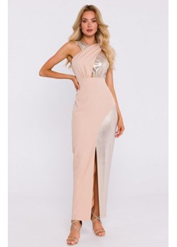 Moe sukienka z łączonych materiałów beżowa M835 ze sklepu intimiti.pl w kategorii Sukienki - zdjęcie 187898988