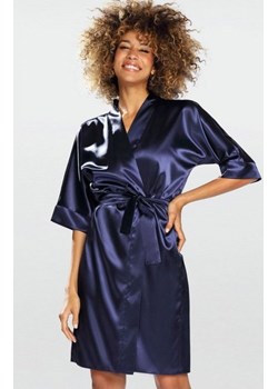 Dkaren satynowy szlafrok damski granatowy ze sklepu intimiti.pl w kategorii Szlafroki damskie - zdjęcie 187899037