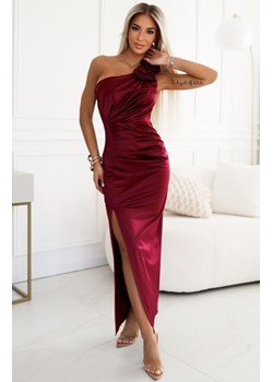 Numoco 580-2 AURORA długa satynowa suknia na jedno ramię z różami ze sklepu intimiti.pl w kategorii Sukienki - zdjęcie 187899859