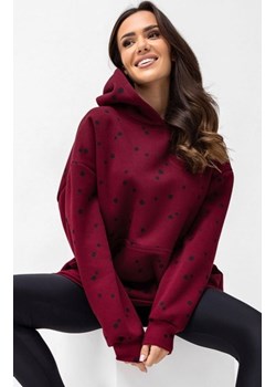 Oversizowa bluza damska z kapturem kropeczki bordowa ze sklepu intimiti.pl w kategorii Bluzy damskie - zdjęcie 187900318