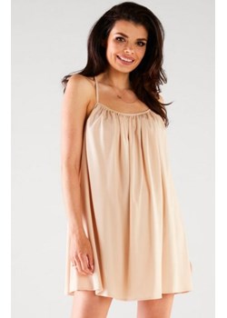 Awama oversizowa letnia mini sukienka beżowa A427 ze sklepu intimiti.pl w kategorii Sukienki - zdjęcie 187900718
