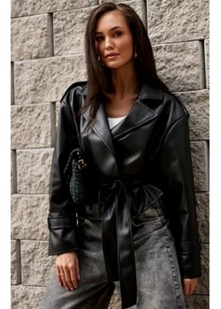 Lorina czarna kurtka z eko skóry z paskiem ze sklepu intimiti.pl w kategorii Kurtki damskie - zdjęcie 187900785
