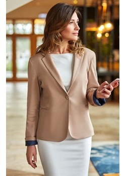 Taliowany żakiet zapinany na guzik beżowy S154 ze sklepu intimiti.pl w kategorii Marynarki damskie - zdjęcie 187900799