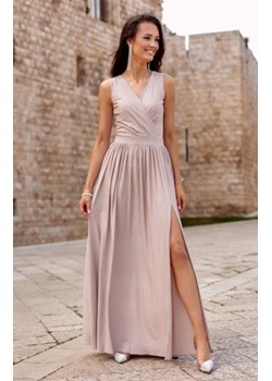 Wieczorowa sukienka maxi brokatowa 0224 cappucino ze sklepu intimiti.pl w kategorii Sukienki - zdjęcie 187900855