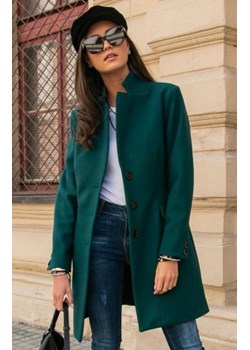 Elegancki płaszcz damski zielony Roco P012 ze sklepu intimiti.pl w kategorii Płaszcze damskie - zdjęcie 187901196