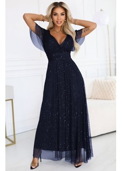 Numoco 635-3 MELANIA długa błyszcząca suknia z dekoltem i krótkim rękawkiem ze sklepu intimiti.pl w kategorii Sukienki - zdjęcie 187901348
