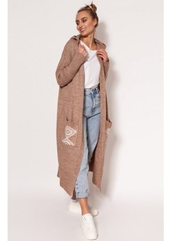 MKM PA020 długi kardigan z kapturem mocca ze sklepu intimiti.pl w kategorii Swetry damskie - zdjęcie 187902137