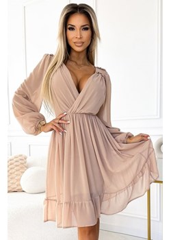 Numoco 538-1 MILA szyfonowa sukienka midi z długim rękawkiem i dekoltem ze sklepu intimiti.pl w kategorii Sukienki - zdjęcie 187902538