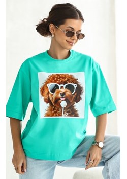 Oversizowy T-shirt z nadrukiem psa Maltipoo zielony ze sklepu intimiti.pl w kategorii Bluzki damskie - zdjęcie 187902555