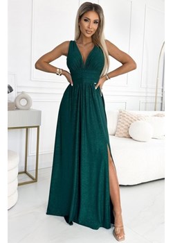 Numoco 490-3 SUSAN długa brokatowa suknia z dekoltem i przeszyciami w pasie ze sklepu intimiti.pl w kategorii Sukienki - zdjęcie 187902618