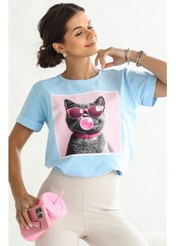 T-shirt kotek okulary błękitny ze sklepu intimiti.pl w kategorii Bluzki damskie - zdjęcie 187902646