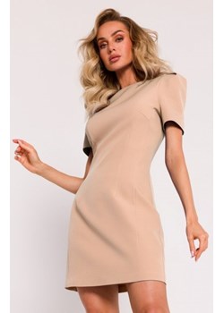 Moe sukienka mini z ozdobnymi rękawami beżowa M777 ze sklepu intimiti.pl w kategorii Sukienki - zdjęcie 187902766