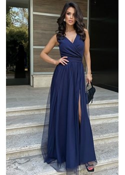 Elegancka granatowa sukienka szyfonowa maxi 248-01 ze sklepu intimiti.pl w kategorii Sukienki - zdjęcie 187902937