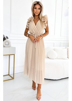 Numoco 549-1 MIRABELLA plisowana szyfonowa sukienka midi z dekoltem i finezyjnymi falbankami ze sklepu intimiti.pl w kategorii Sukienki - zdjęcie 187903247