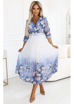 Numoco 605-1 kobieca zwiewna midi sukienka z kopertowym dekoltem i plisami ze sklepu intimiti.pl w kategorii Sukienki - zdjęcie 187903377